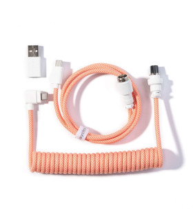 Keychron Coiled Aviator Cable Pink Orange (Angled)