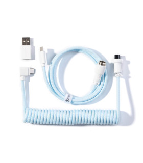 Keychron Coiled Aviator Cable Light Blue (Angled)