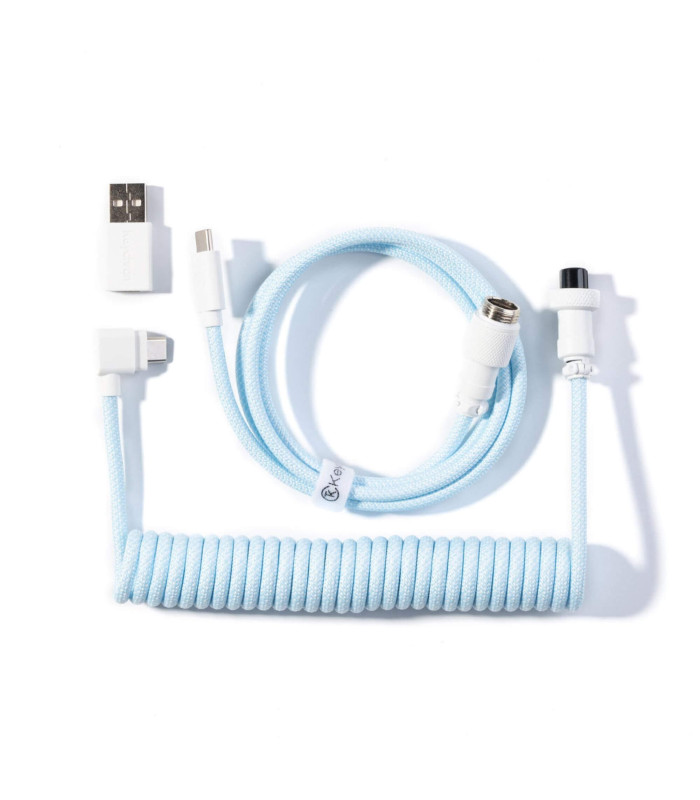 Keychron Coiled Aviator Cable Light Blue (Angled)