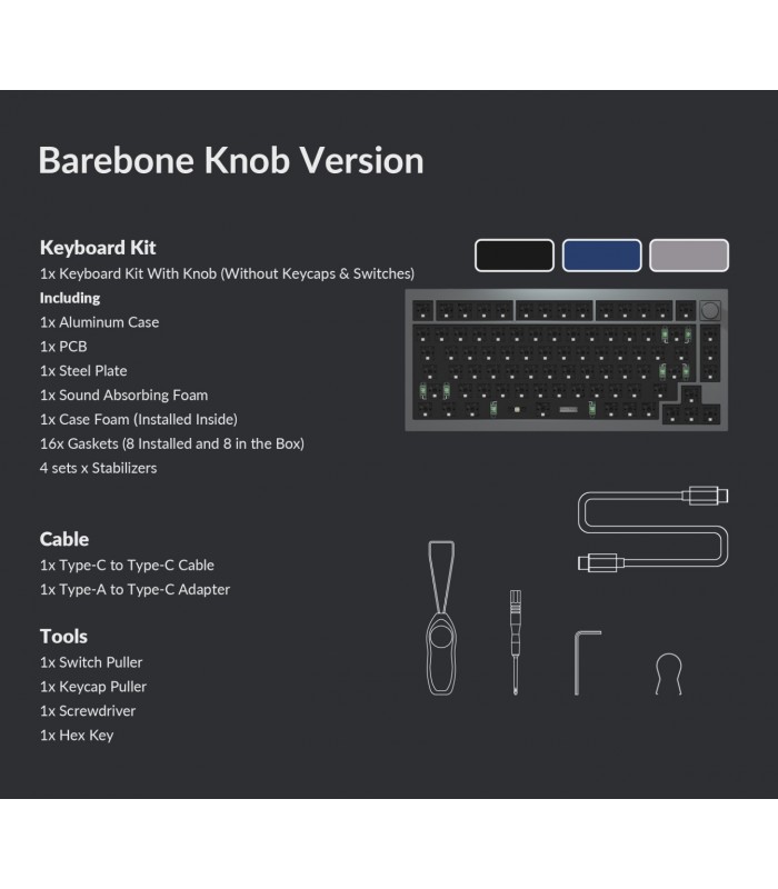Keychron Q1 QMK Barebone ISO Navy Blue w/Knob
