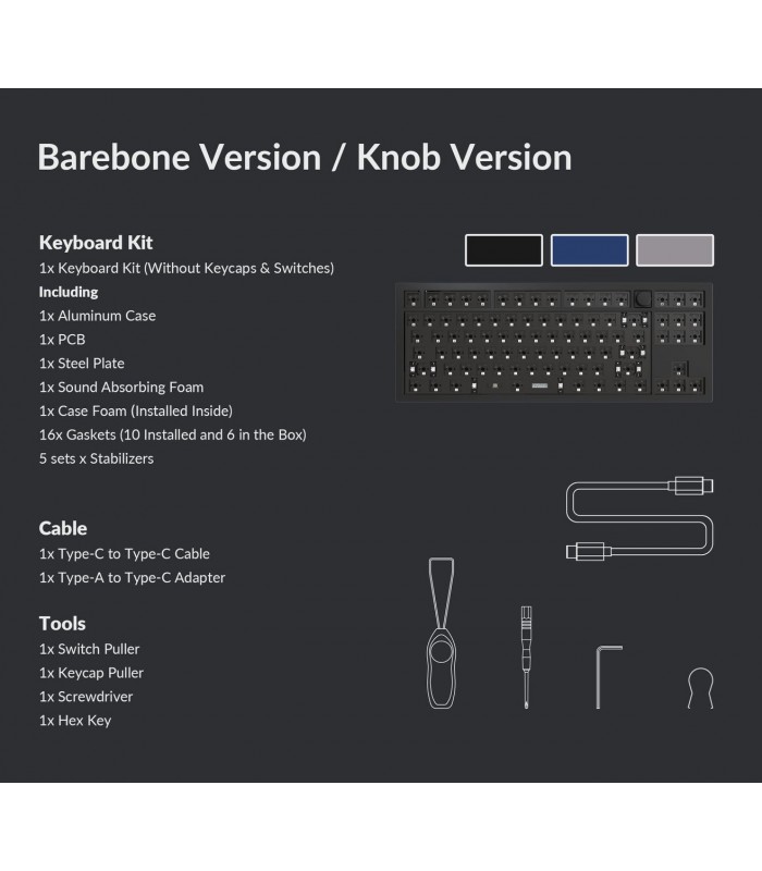Keychron Q3 QMK Barebone ISO Navy Blue w/Knob