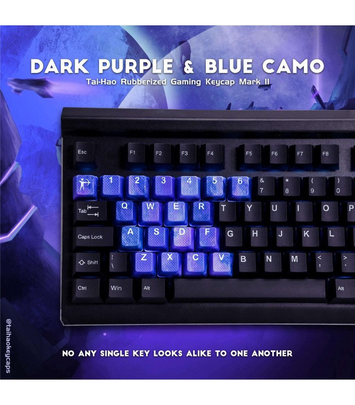 Tai-Hao 23-Key Rubber Keycap Set Purple&Blue Camo