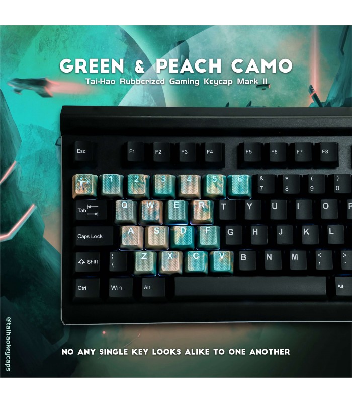 Tai-Hao 23-Key Rubber Keycap Set Green&Peach Camo