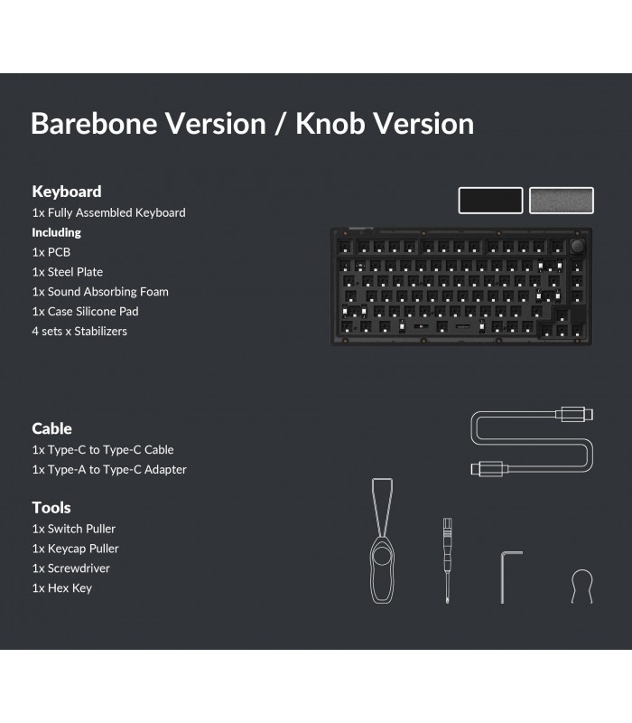 Keychron V1 Barebone ANSI Frosted Black w/Knob 